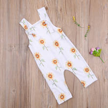 Baby's Flower Print Jumpsuit, Toddler Boy Girl Spaghetti Straps Sunflower Square Neck Long Pants Romper Summer 2021 2024 - buy cheap