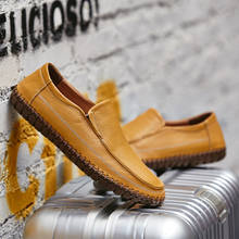 Mens Shoes Genuine Leather 2019 Fashion Big Sizes Men's Shoes Casual Flat Men Driving Shoes Lazy Loafers Large Moccasins Yellow 2024 - buy cheap