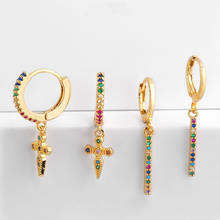 Rainbow Gothic Cross Earrings Gold Tiny Stud Bar Earrings Aretes De Moda Huggie Jewelry Woman Cheap Stud Earrings 2024 - buy cheap