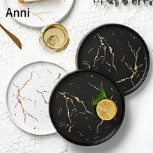 Marble Texture Ceramic Plates Creativity Golden Stroke Steak Pasta Plate Hotel Restaurant Serving Tray Living Room Decoration 2024 - buy cheap