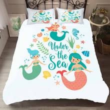 Casa têxtil sereia sob o mar conjuntos de cama único rei capa edredão dos desenhos animados peixe conjunto cama crianças meninas colchas conjunto consolador 2024 - compre barato