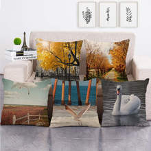 Fundas de almohada de lino/algodón con diseño de paisaje otoñal, fundas de almohada decorativas para sofá, 45cm x 45cm 2024 - compra barato