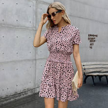 Dress Summer 2021 Dot Print Casual Ruffle Short Sleeve Mini Dresses Women Buttons Waisted Chiffon Party Clubwear Elegant Clothes 2024 - buy cheap