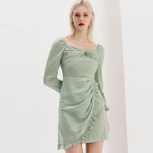 YIGELILA New Arrivals Green Dress Square Collar Full Sleeves Short Dress Ruffles Solid A-line Above-knee Dress 65415 2024 - buy cheap