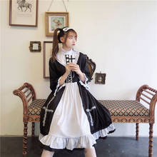 Vestido de Lolita para dama, uniforme de sirvienta, traje de Cosplay de Anime japonés de manga larga, elegante, estilo cruzado, para Halloween y Carnaval 2024 - compra barato