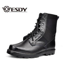 Botas militares de combate para hombre, zapatos de seguridad con punta de acero, cuero negro, botas táctica de la Armada, para el trabajo, desierto 2024 - compra barato