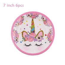 6pcs/1 Pack Disposable Tableware Party Supplies 7 Inch Paper Tray Birthday Party Decorations Wedding Girl Unicorn Theme 2024 - buy cheap