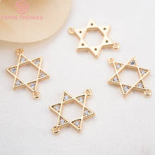 (1206)4PCS 13.5x9.5MM 24K Gold Color Plated Brass with Zircon Star Connector Pendants Charms Diy Jewelry Findings Accessories 2024 - buy cheap