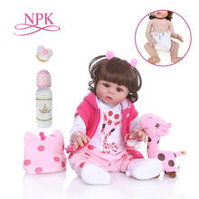 Curly hair 49CM bebe doll reborn toddler girl doll in pink dress full body soft silicone realistic baby Bath toy waterproof toys 2024 - buy cheap