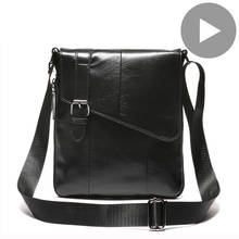 Bandolera de cuero genuino para hombre, bolso de hombro cruzado de vaca, Vintage, negro, pequeño 2024 - compra barato