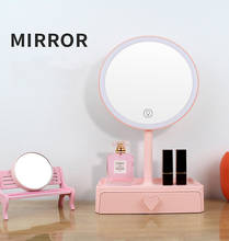 Espejo de maquillaje de escritorio, caja de almacenamiento, luz LED de tres tonos, con luz de relleno inteligente, espejo de belleza 2024 - compra barato