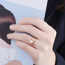 Anel romântico em ouro jacarandá fina, para escritório feminino multicamadas pérola cristal elegante anéis abertos tamanho ajustável 2024 - compre barato
