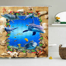 Cortina de ducha con estampado 3d de delfín de mar, visillo de baño impermeable con ganchos, tela de poliéster, 180x180cm 2024 - compra barato