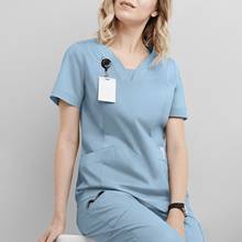 Women Short Sleeve Beauty Uniform V-neck Scrubs Tops Spa Uniform Health Workers Working Scrub Tops Nurse gorro enfermera#2021 2024 - buy cheap