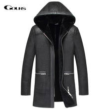 Gours Winter Genuine Leather Jacket Men Black Real Shearling Sheepskin Long Coat with Hooded Natural Wool Lining Warm New JF1886 2024 - buy cheap