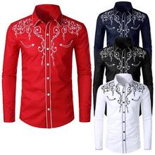 Camisas de manga larga para hombre, camisa bordada de Color sólido con cuello vuelto, Top de manga larga, oficina, Reunión, vacaciones 2024 - compra barato