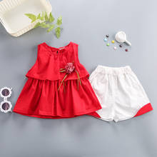 Conjunto de ropa de verano para niñas, Camiseta de algodón a la moda y pantalones cortos de color sólido, 2 uds. 2024 - compra barato