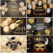 Allenjoy Golden luxury Balloon Photography Backdrop Happy Birthday Party Bokeh Glitter Background Black Star Photocall Shoot 2024 - buy cheap