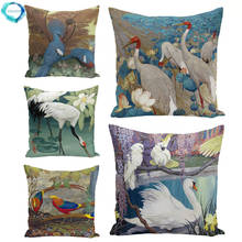 Retro Oil Painting Swan Fairy Crane Polyester Pillow Case Flower Flamingo Decorative Cushion Cover Sofa Chair Home Decor 45X45CM 2024 - buy cheap