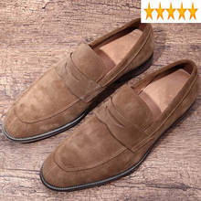 Brown Loafers Men New Italian Handmade Casual Footwear England Vintage Cow Suede Wedding Zapatos Hombre Slip-on Flat Shoes 2024 - buy cheap