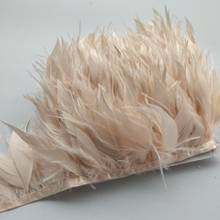 Hermosa cinta de plumas de avestruz y pavo champán de 1 yarda, 10-15cm/4-6 pulgadas para decoración de actuaciones de escenario de ropa DIY 2024 - compra barato