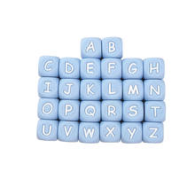Chenkai-Cuentas de silicona con letras azules de 12mm, abalorios de grado alimenticio, BAP, bricolaje, mordedor para bebé, chupete, juguete, alfabeto, 50 Uds. 2024 - compra barato