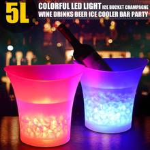 Cubeta de hielo con luces LED, cubo impermeable de plástico de 5L para champán y cerveza con 7 barras de colores, luz LED para discotecas, bares, y fiesta nocturna, nuevo 2024 - compra barato