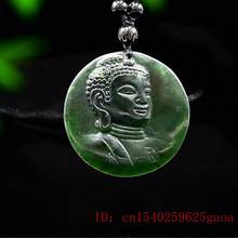 Colar pingente de buda de jade, pingente amuleto esculpido com joias naturais chinesas na moda, preto e verde 2024 - compre barato
