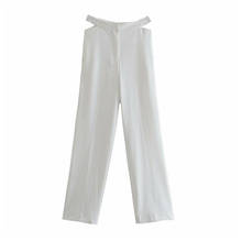 DOUJILI  White Elegant Loose Trousers Ladies Office Pocket Fashion High Waist Pure Color Casual Women Pants 2024 - buy cheap