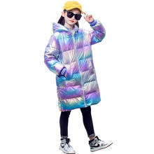 Jaqueta de inverno grossa infantil, casaco para meninos e meninas, cores do arco-íris, fashion, com patchwork, roupas longas para meninos e meninas 2024 - compre barato