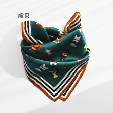 Dark green natural silk scarf with cute dog printed 100% real silk scarves small 50cm square handkerchief gift for child or lady 2024 - buy cheap