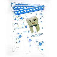 Blue First Tooth Bunting Boys Favors Happy Birthday Paper Flags Baby Shower Party DIY Hanging Banner Decorate Pennants 1set/lot 2024 - buy cheap