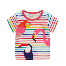 Jumping Meters Summer Children's Clothes With Animals Print Cotton Girls Stripe T shirts Fashion Cute Toddler Tees Kids Tops 2024 - buy cheap