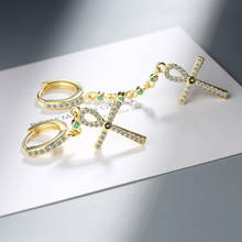 Bohemian Multicolor Drop Earrings Colorful Zirconia Crystal Asymmetric Cross Pendants Small Huggies Charming Piercing Earrings 2024 - buy cheap