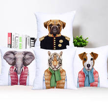 Funda de almohada decorativa para sofá, cubierta de cojín de lino Beige, poliéster, Animal Cosplay, Pug, perro, tigre, elefante, 45x45cm 2024 - compra barato