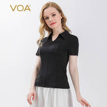 VOA Silk 33m/m Double-sided Knitted Half-open Lapel Short-sleeved Jacquard Stitching Soft T-shirt B29 T Shirt Women Tshirt 2024 - buy cheap