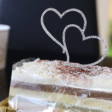 Новинка, топпер для торта, романтические хрустальные стразы, Серебряный двойной Топпер для торта в форме сердца, свадебное украшение, новогодний декор 2024 - купить недорого