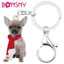 Bonsny cachecol de natal acrílico chihuahua, chaveiros de cachorro, animal, bolsa de chaves, carro, decoração para mulheres, adolescentes, presente 2024 - compre barato