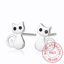 925 Sterling Silver Crystal Cat Stud Earrings For Women Christmas Gift Female pendientes aretes de mujer 2024 - buy cheap