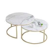 Mesa de centro con textura de mármol para sala de estar, sofá lateral, mesa de té redonda 2 en 1, combinación de muebles, dorado, blanco y negro 2024 - compra barato