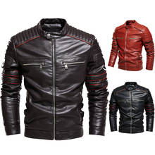 Personalized street leather Men's Leather Jackets Motorcycle PU Jacket Male Biker Leather Coats Zipper pocket Windproof Overcoat 2024 - купить недорого