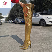 Original Intention New Design Gold Thigh High Sexy Boots Woman Over Knee High Pointed Toe Thin High Heels Party Club Shoe Female 2024 - buy cheap