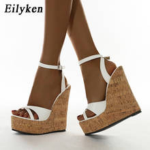 Eilyken-sandálias femininas de couro macio, alta qualidade, plataforma, dedo aberto, fivela de tornozelo, tira, cunha de madeira, sapatos de salto, feminino 2024 - compre barato