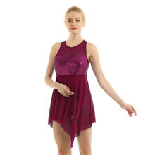 Vestido de ballet feminino sem mangas assimétrico, roupa feminina para exercício de balé com malha assimétrica, ponto cruz ou costas, fantasia de dança 2024 - compre barato