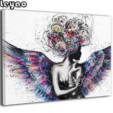 Pintura de diamantes abstrata preta menina com asas de anjo mosaico de diamantes ponto de cruz bordado de diamante 5d diy decoração quadrada completa 2024 - compre barato