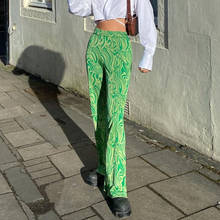 Женские прямые брюки в стиле ретро Tie Dye, зеленые повседневные Прямые спортивные брюки с контрастной высокой талией и волнистыми красками, Y2k, для лета 2024 - купить недорого