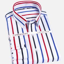 Non-Iron Mens Striped Dress Shirt 100% Cotton Long Sleeve Regular Fit Social Shirt For Men White Office High Grade Man Clothing 2024 - buy cheap