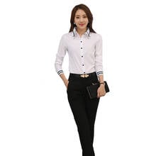 Fashion White Blue Solid Long Sleeve Turn-down Collar Formal Elegant Women Shirt Ladies Tops School Blouse New 2024 - buy cheap