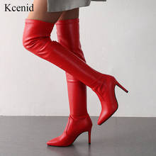 Kcenid/2020 г. Новая обувь женские сапоги красные, Черные Сапоги выше колена пикантные женские осенне-зимние сапоги до бедра, большие размеры 34-43 2024 - купить недорого