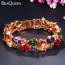 BeaQueen Big Wide Wedding Bracelets Bangles Dubai Gold Color Multicolored Water Drop CZ Stone Paved Women Hand Jewelry B162 2024 - buy cheap